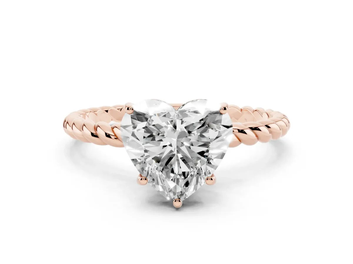Heart Cut Solitaire Twist Band Ring with Four-Prong Setting Rose gold