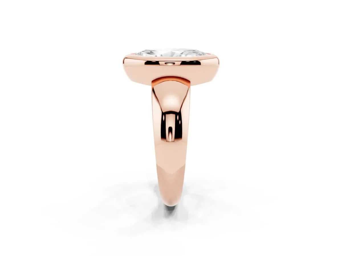 Bezel Set Marquise Cut Solitaire Ring with Wide Band Rose gold