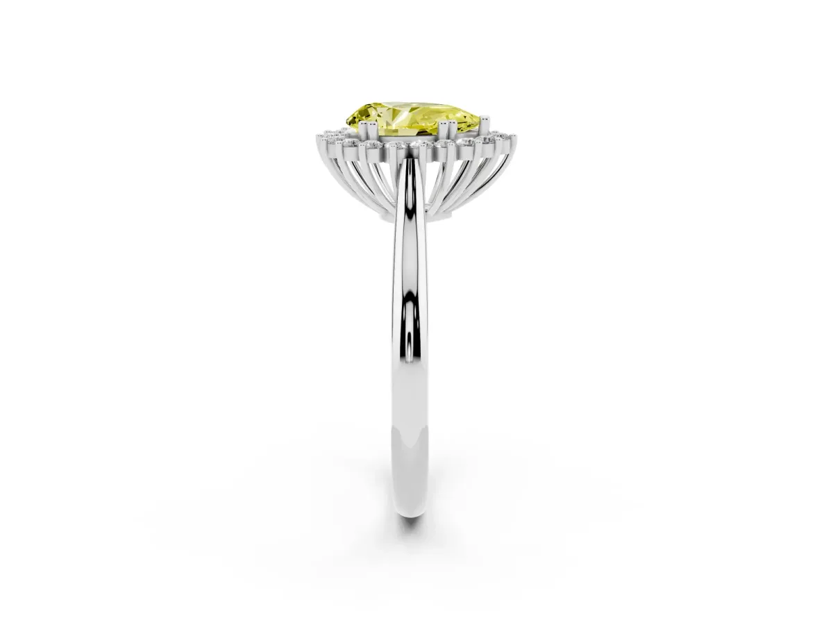 Fancy Yellow Pear Cut Cut Diamond Halo Ring with Solitaire Band and Prong Setting Silver