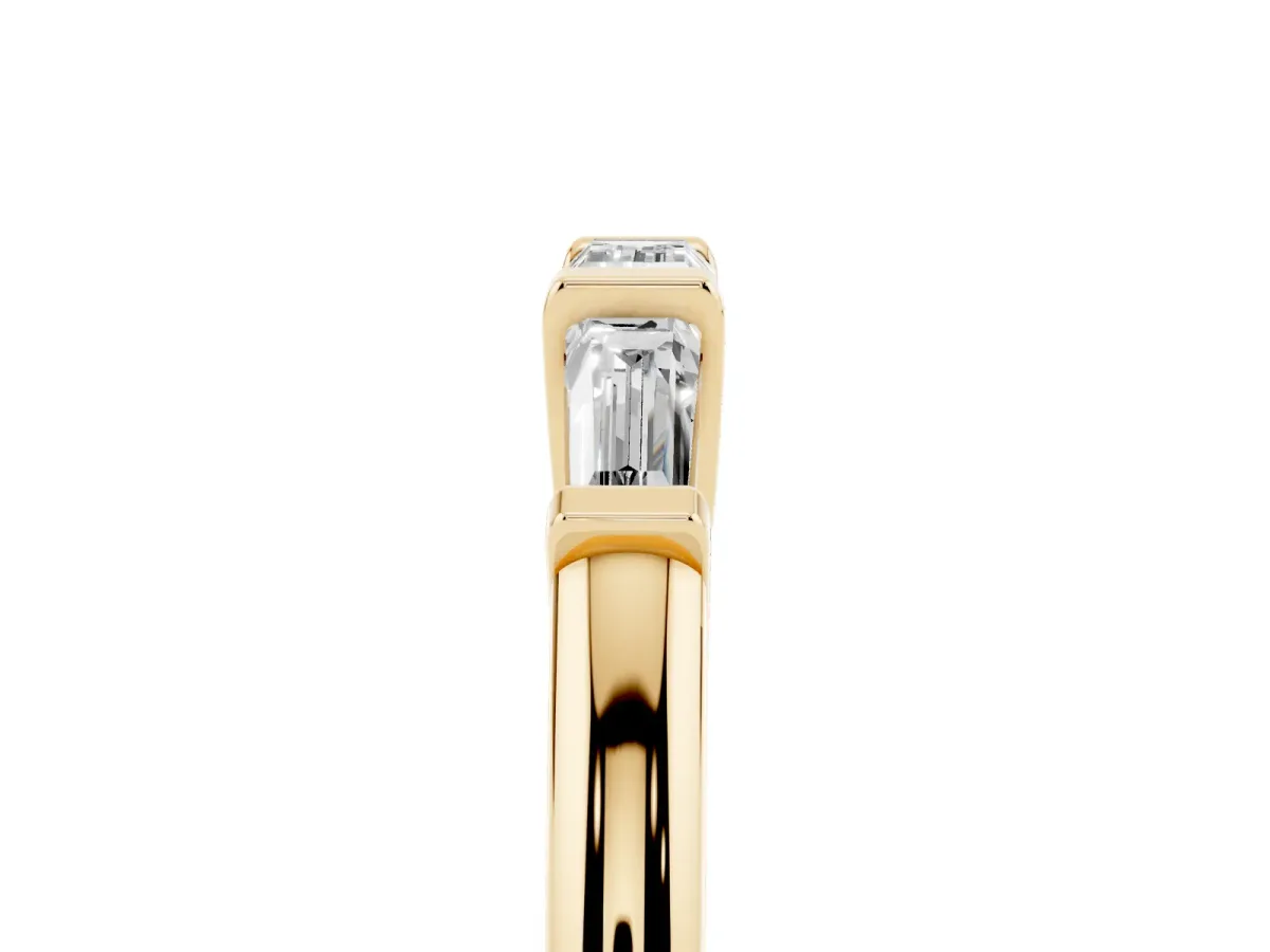 Three-Stone Baguette Cut Channel Set Diamond Band Yellow gold