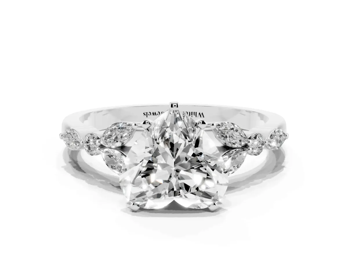 Heart Cut Diamond Solitaire Ring with Side Stones and Four-Prong Setting Platinum