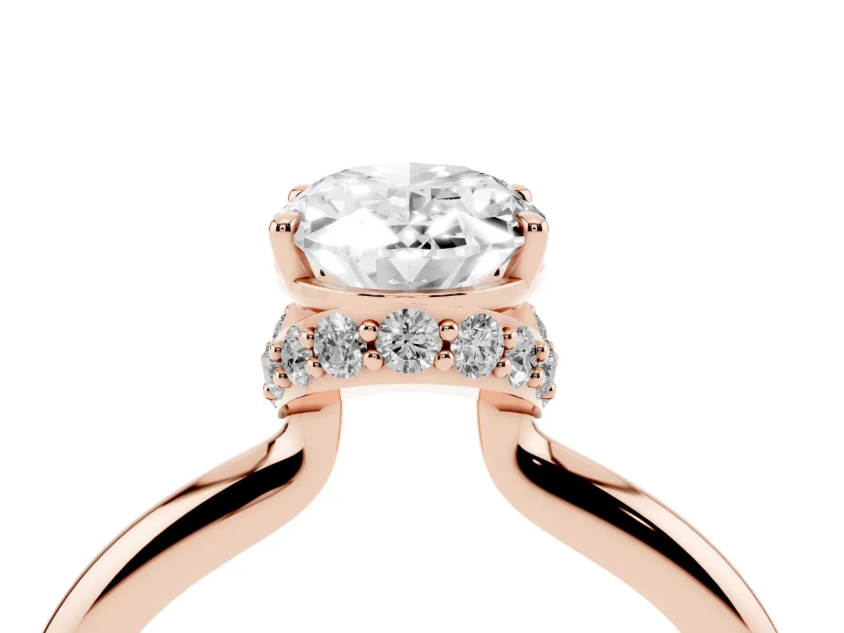 Oval Cut Brilliant Solitaire Engagement Ring with Six-Prong Setting and Classic Band Rose gold