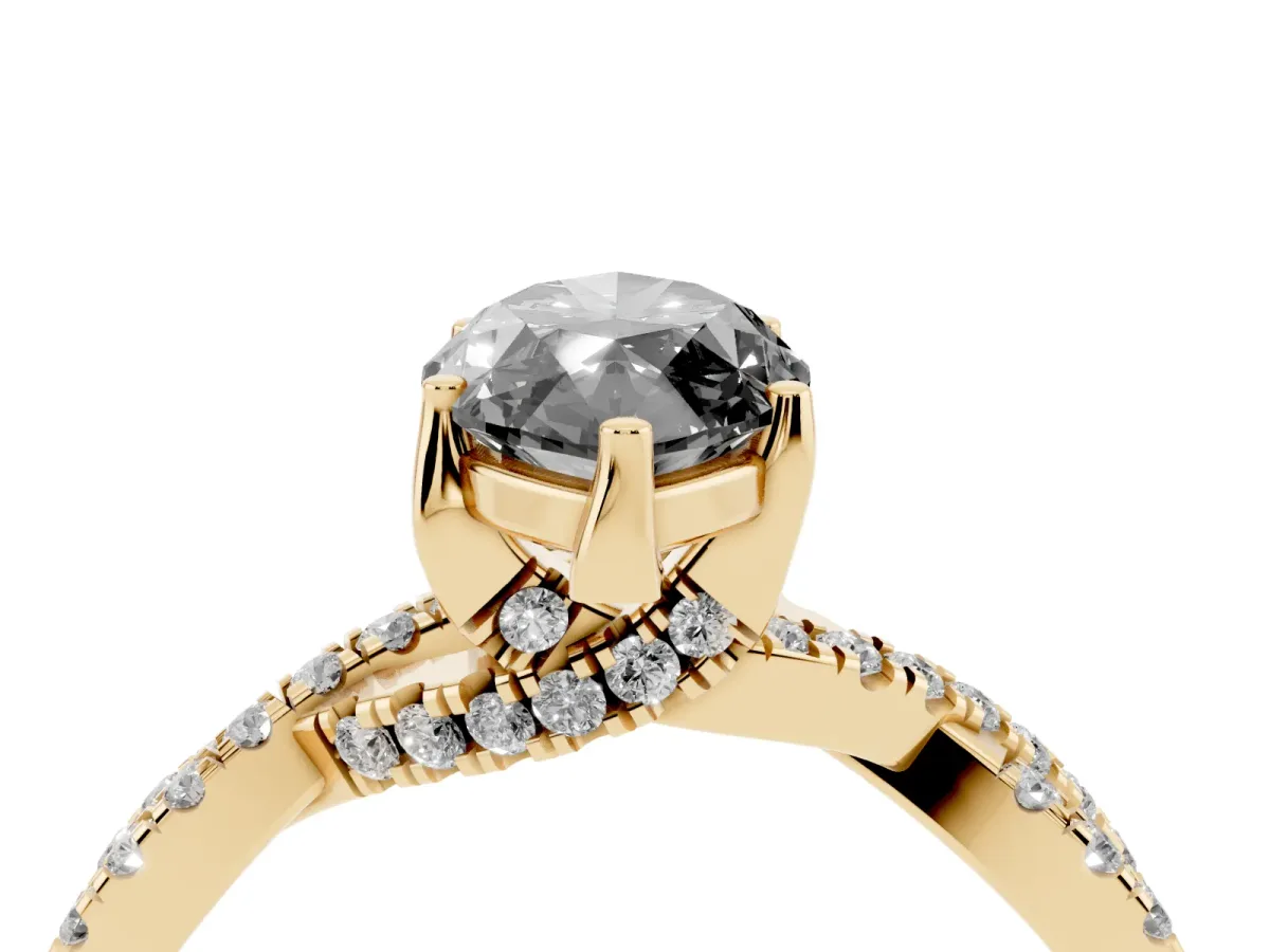 Fancy Black Marquise Cut Solitaire Twist Pave Diamond Engagement Ring with Prong Setting Yellow gold