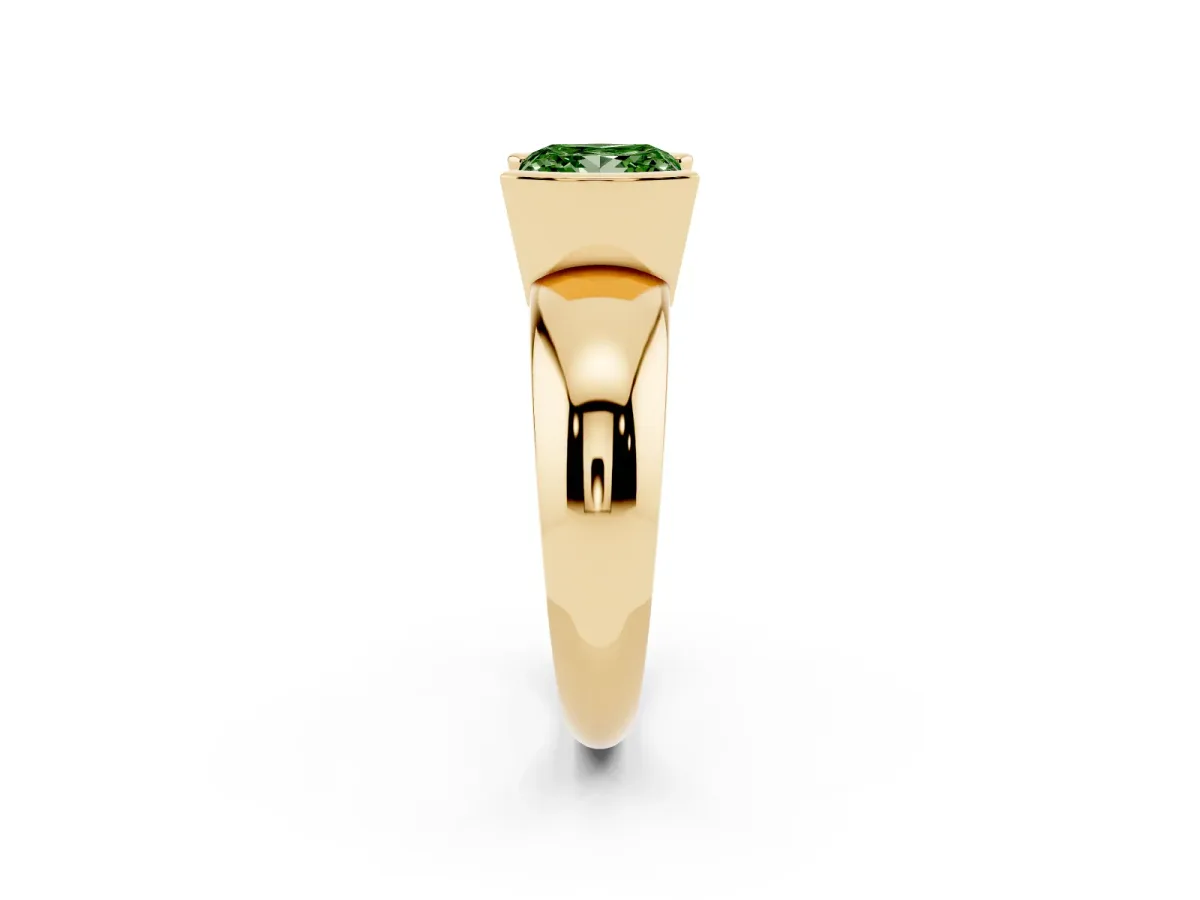 Fancy Green Princess Cut Solitaire Tension Set Diamond Ring with Wide Band Yellow gold