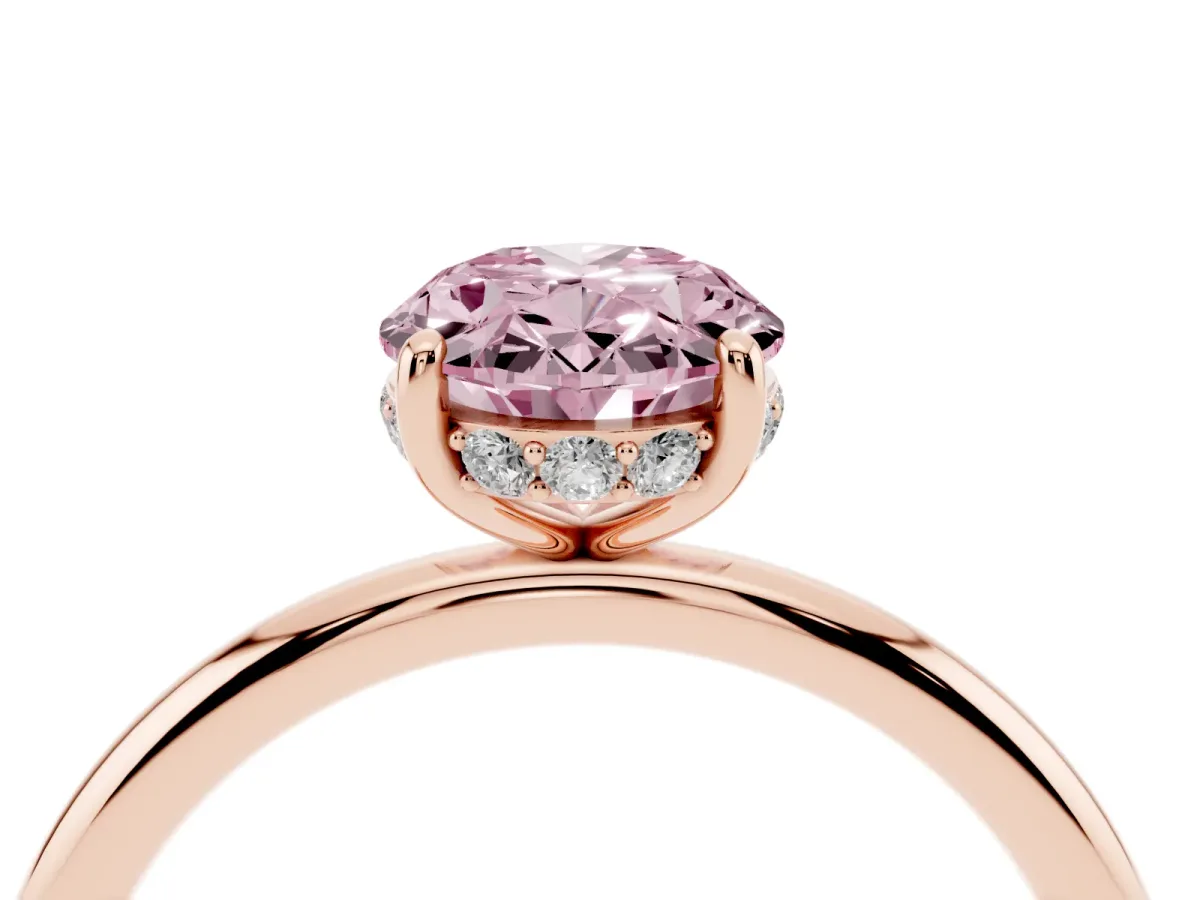 Fancy Pink Oval Cut Solitaire Diamond Ring with a Classic Band and Four-Prong Setting Rose gold