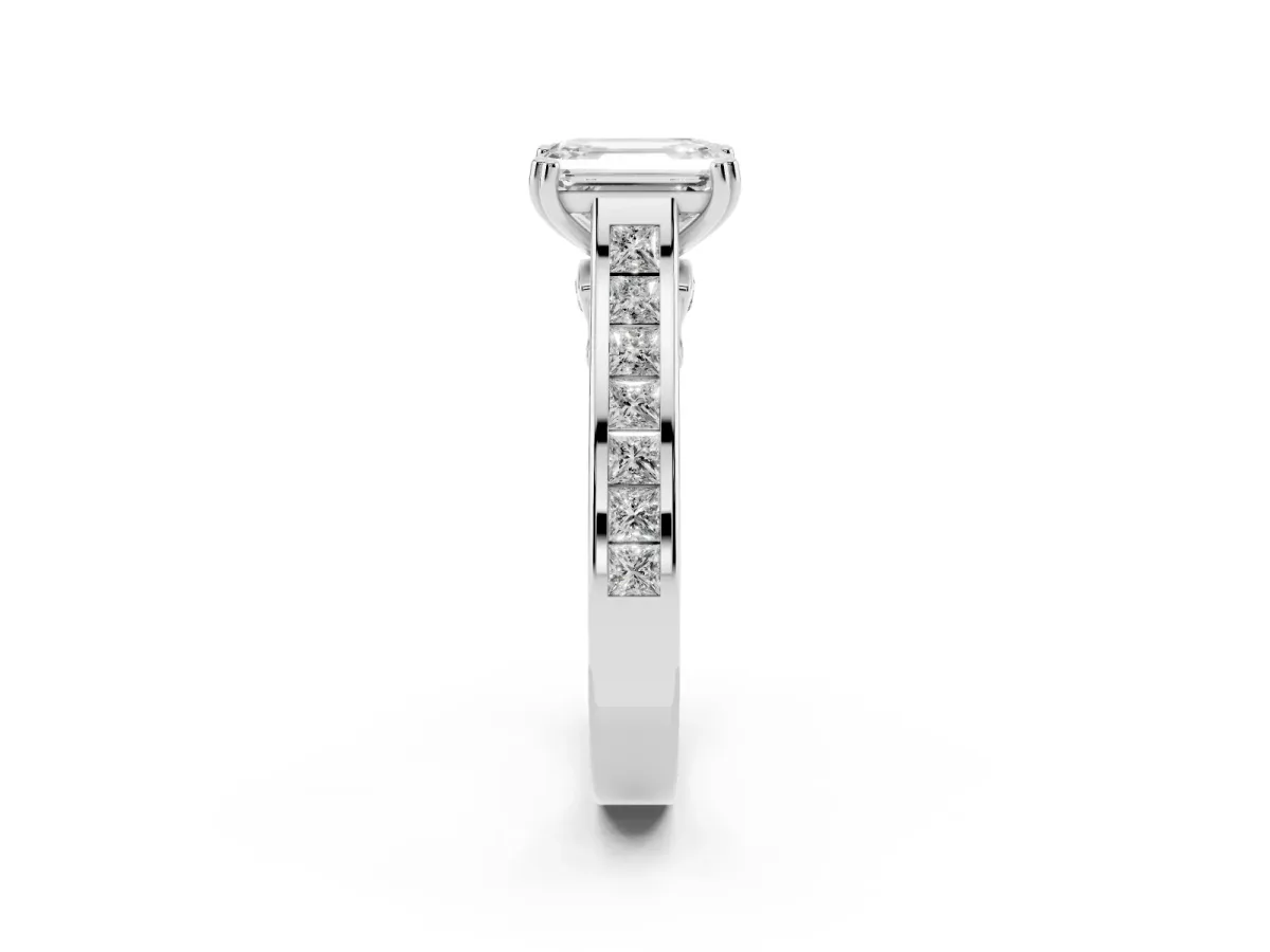 Emerald Cut Cut Channel Set Solitaire Engagement Ring with Prong Setting Platinum