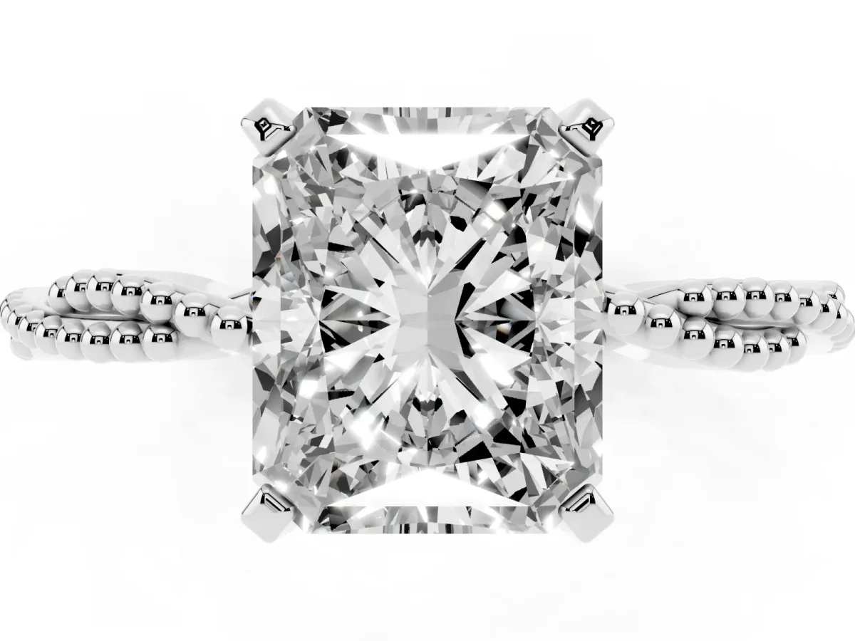 Radiant Cut Solitaire Twisted Band with Bead Prong Setting Platinum
