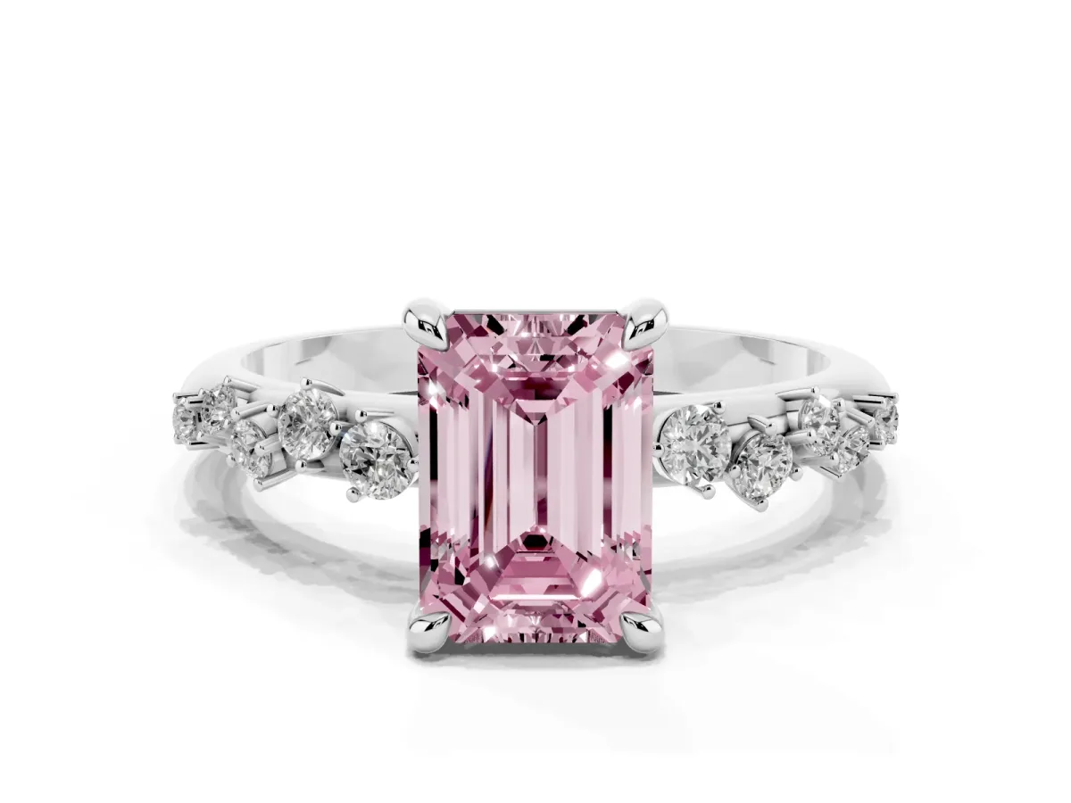 Fancy Pink Emerald Cut Cut Diamond Vine Band with Four-Prong Setting Platinum