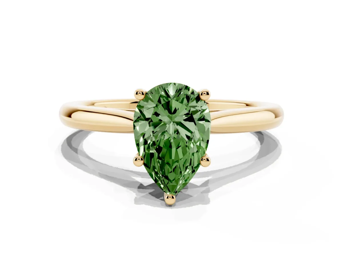 Fancy Green Pear Cut Cut Solitaire Ring with Cathedral Band and Four-Prong Setting Yellow gold