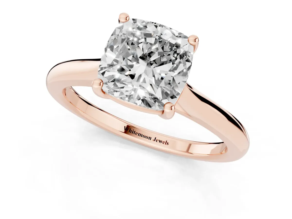 Cushion Cut Cut Solitaire Ring with Cathedral Band and Four-Prong Setting Rose gold