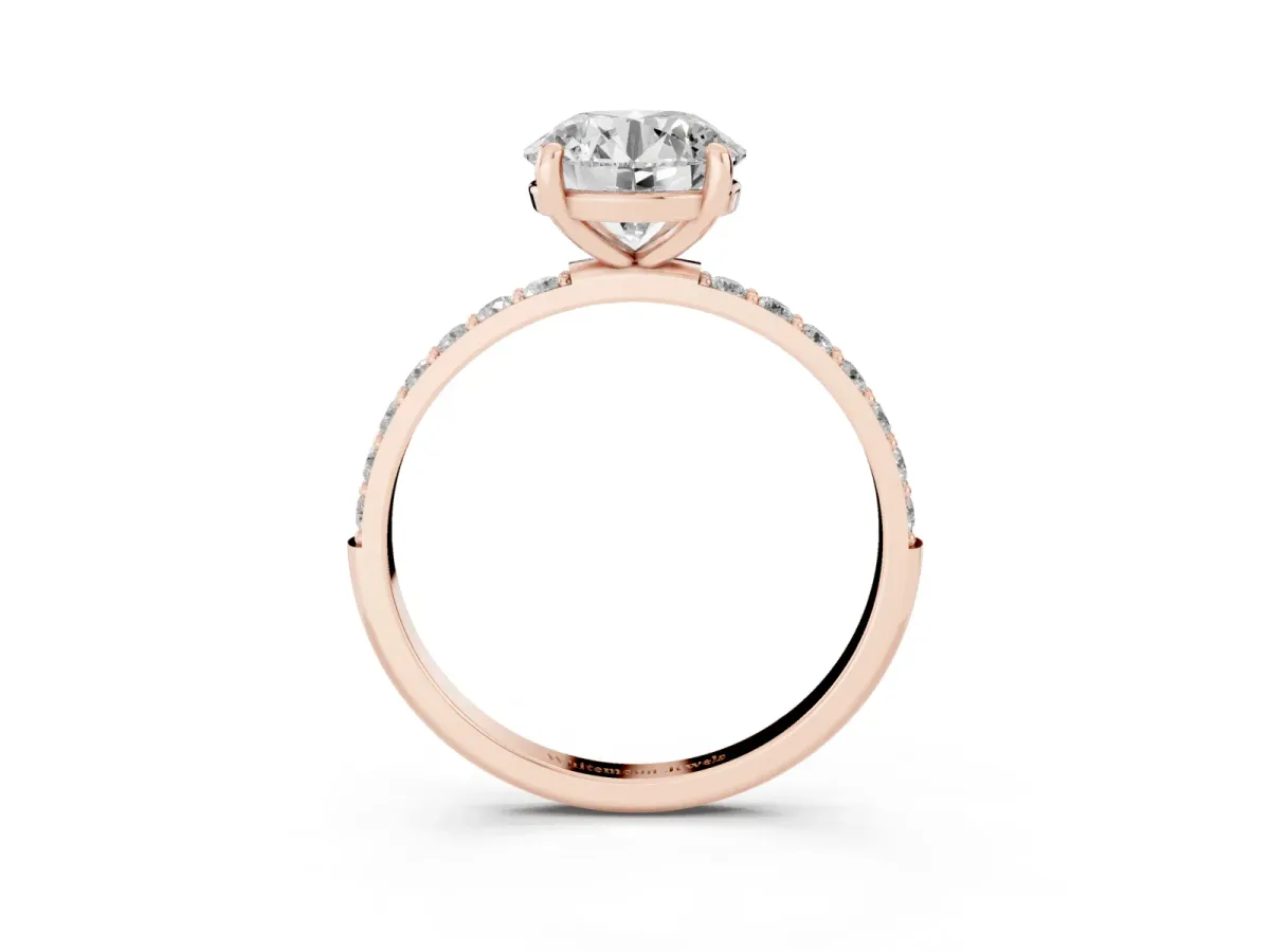 Round Cut Diamond Solitaire Ring with Round Pavé Band and Prong Setting Rose gold