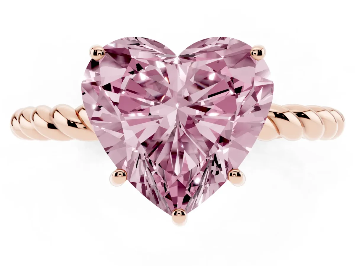 Fancy Pink Heart Cut Solitaire Twist Band Ring with Four-Prong Setting Rose gold