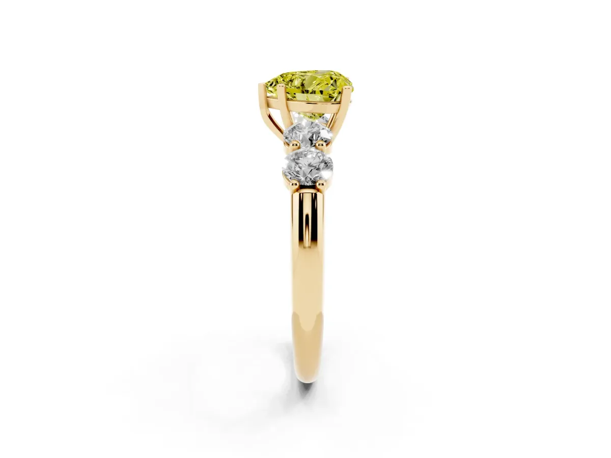 Fancy Yellow Heart Cut Cut Five-Stone Prong Set Diamond Ring with Classic Band Yellow gold