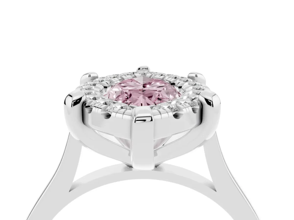 Fancy Pink Marquise Cut Diamond Cluster Halo Solitaire with Four-Prong Setting Silver