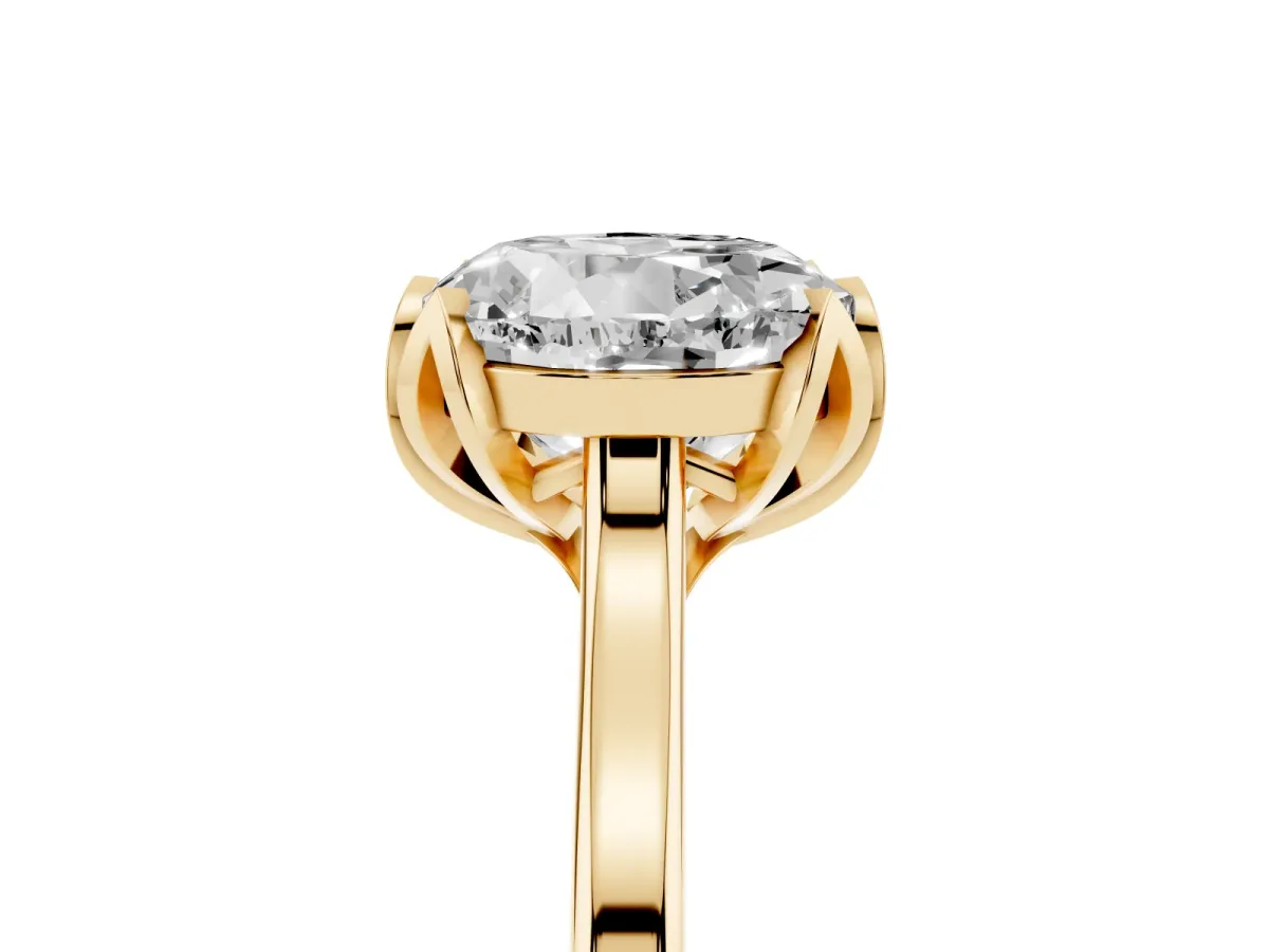 Round Cut Diamond Solitaire Ring with Flower Prong Setting and Classic Band Yellow gold