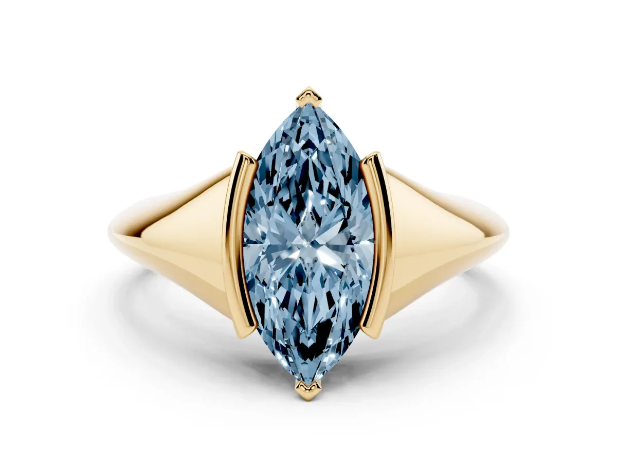 Fancy Blue Marquise Cut Solitaire Tension Set Diamond Ring Yellow gold