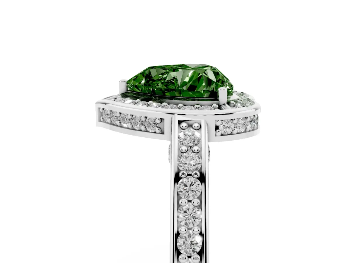 Fancy Green Heart Cut Cut Halo Pave Split Shank Prong Setting Ring White gold