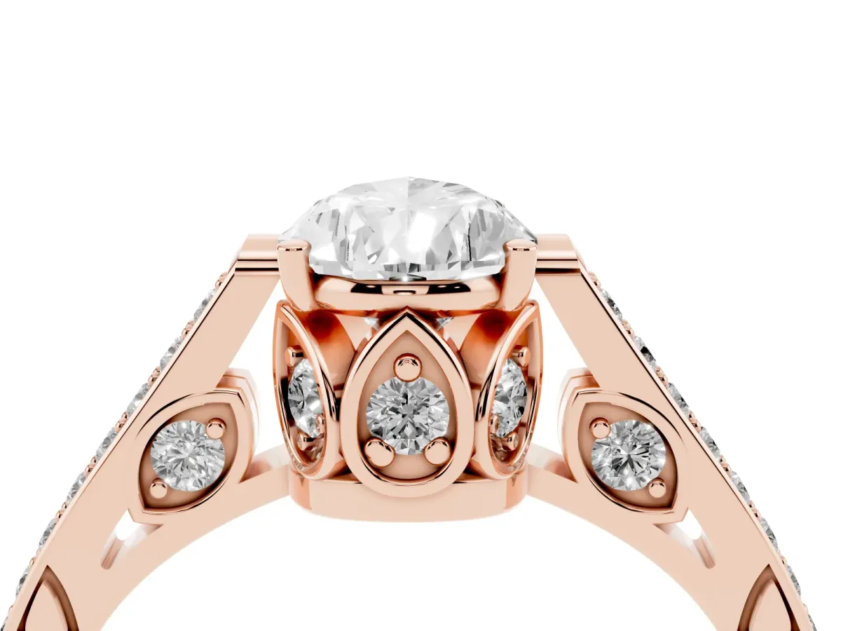 Pear Cut Cut Cathedral Pave Diamond Engagement Ring with Six-Prong Setting Rose gold