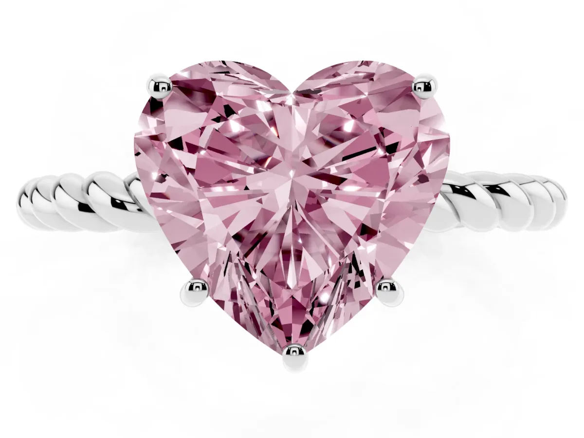 Fancy Pink Heart Cut Solitaire Twisted Band 4-Prong Ring Platinum