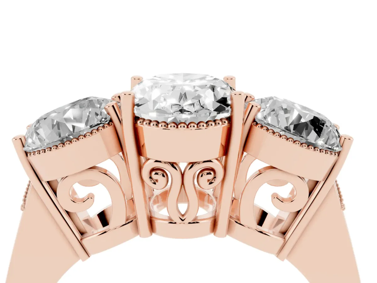 Three-Stone Oval Cut Diamond Engagement Ring with Prong Setting on a Classic Band Rose gold