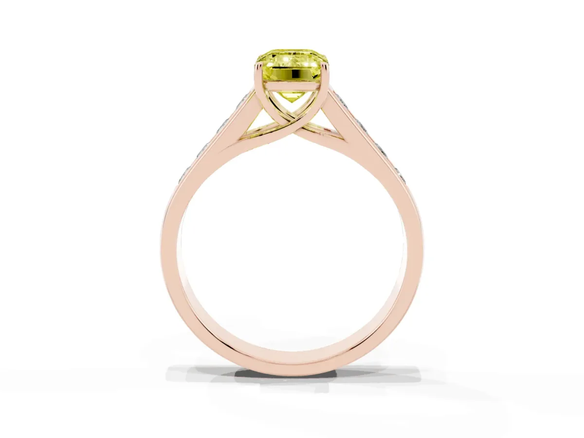 Fancy Yellow Emerald Cut Brilliant Channel-Set Solitaire Ring with Four-Prong Setting Rose gold
