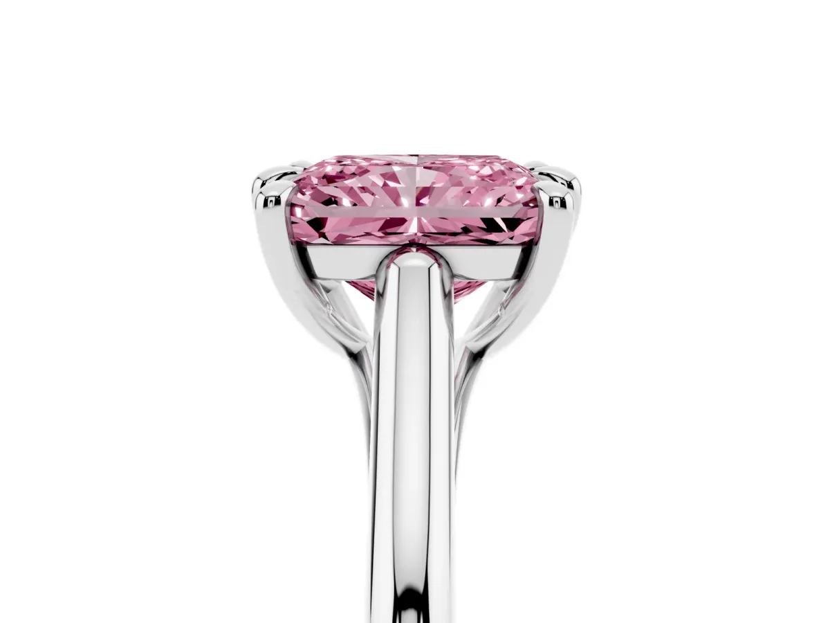 Fancy Pink Radiant Cut Solitaire Engagement Ring with Six-Prong Setting and Classic Band Platinum