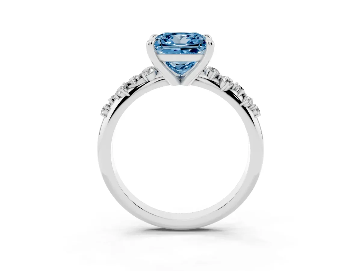 Fancy Blue Princess Cut Cut Diamond Vine Band with Four-Prong Setting Silver