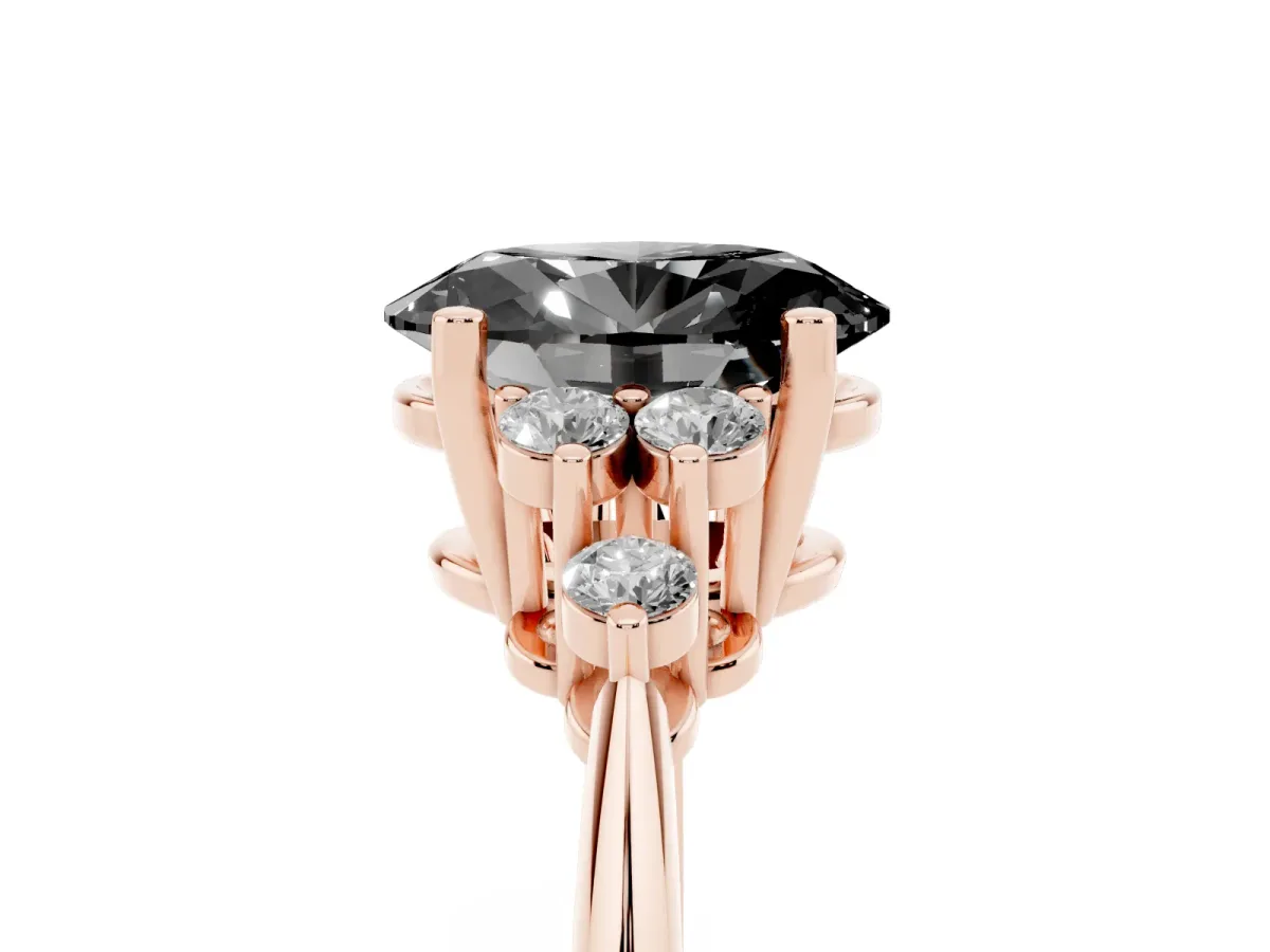 Fancy Black Oval Cut Cut Diamond Cluster Ring with Solitaire Band and Four-Prong Setting Rose gold