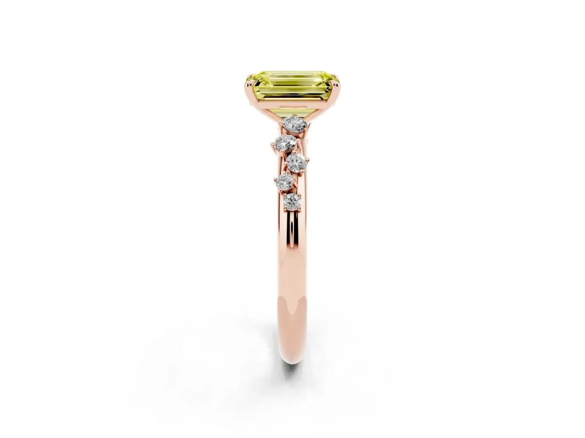 Fancy Yellow Emerald Cut Diamond Cluster Prong-Set Solitaire Ring Rose gold