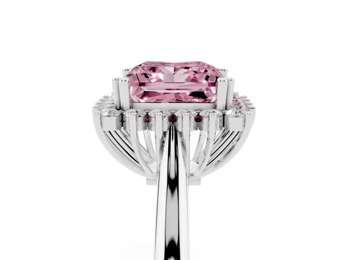 Fancy Pink Princess Cut Cut Diamond Halo Ring with Solitaire Band and Prong Setting Silver