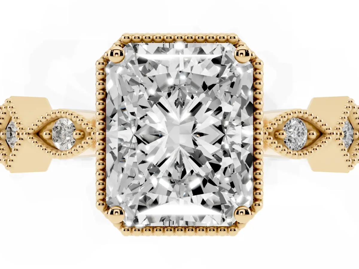 Radiant Cut Milgrain Marquise Diamond Twist Band Ring Yellow gold
