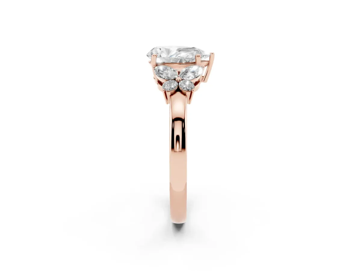 Pear Cut Cut Solitaire Floral Diamond Ring with Four-Prong Setting Rose gold