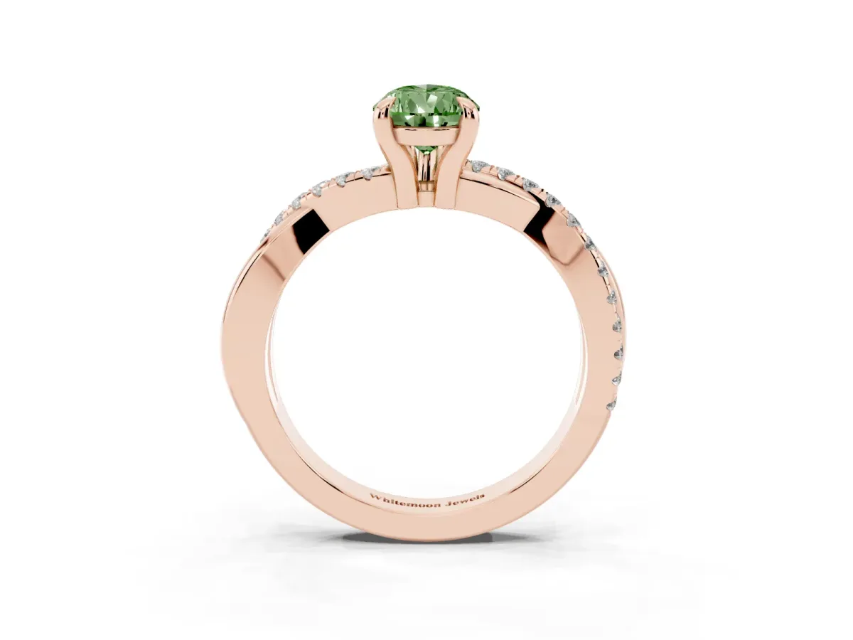 Fancy Green Pear Cut Cut Diamond Twist Band Solitaire with Prong Setting Rose gold