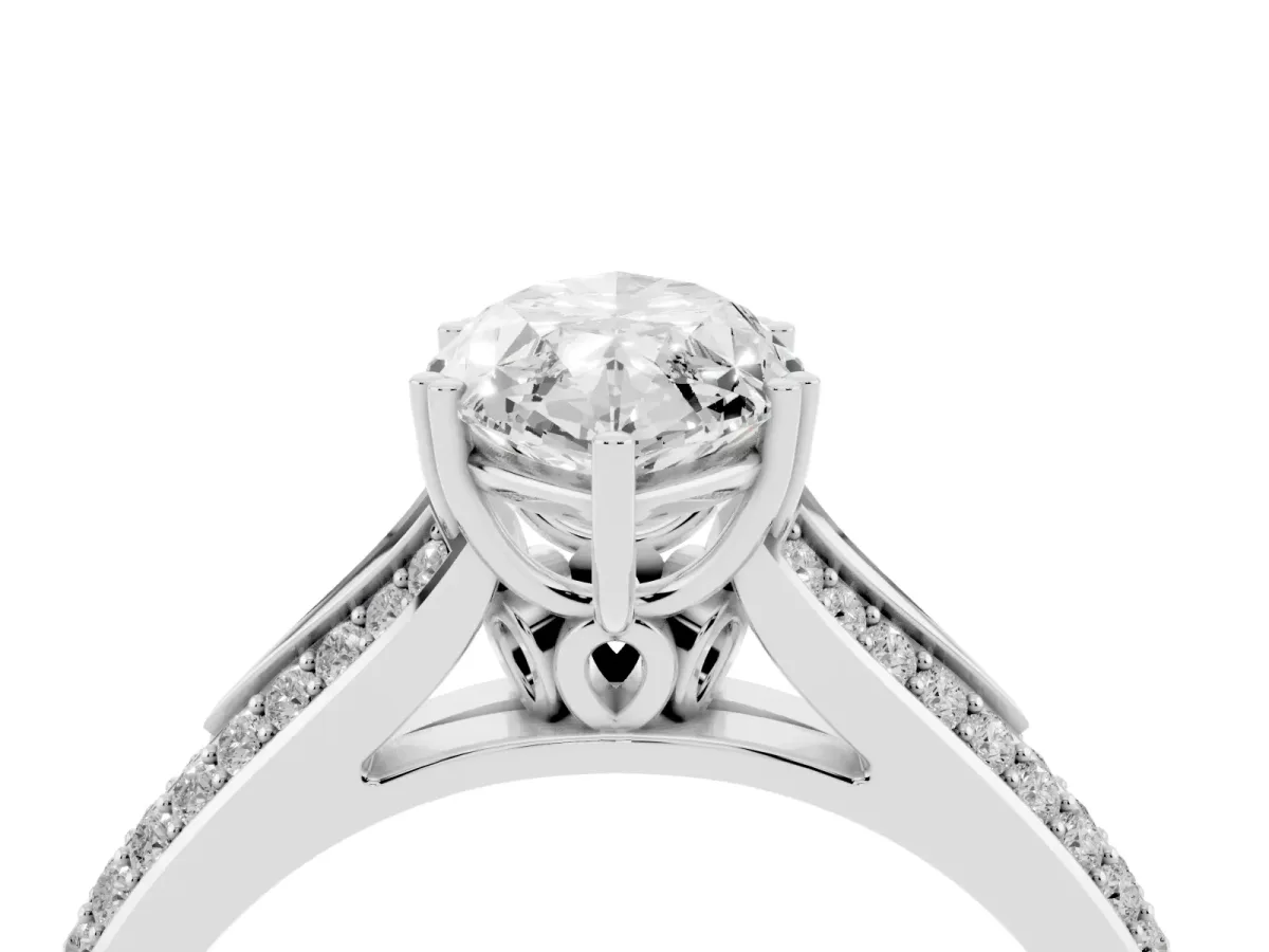 Marquise Cut Diamond Split Shank Engagement Ring with Pavé Band Silver