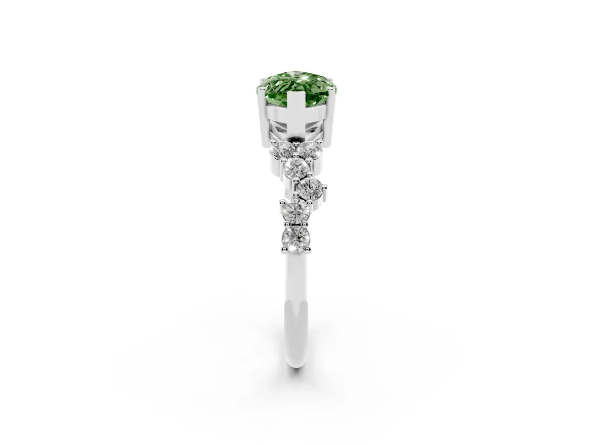 Fancy Green Marquise Cut Diamond Scattered Round Accent Ring with Prong Setting Platinum