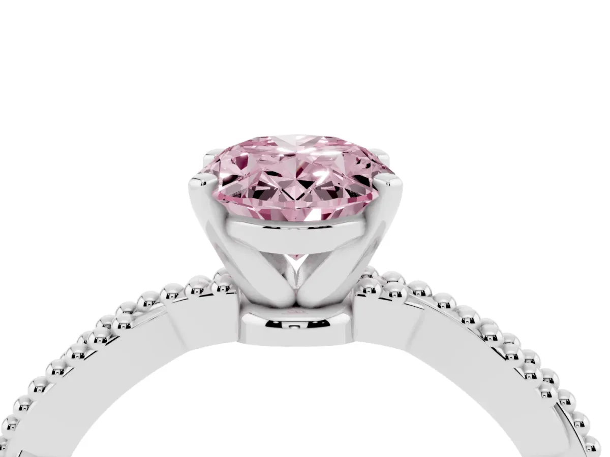 Fancy Pink Oval Cut Solitaire Twisted Band with Bead Prong Setting Silver