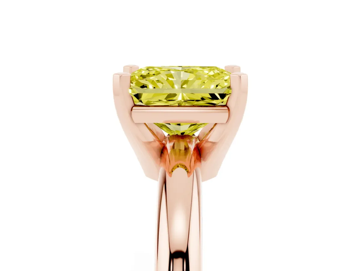 Fancy Yellow Radiant Cut Diamond Solitaire Engagement Ring with Round Band and Four-Prong Setting Rose gold