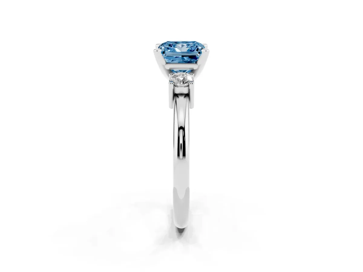 Fancy Blue Three-Stone Princess Cut Cut Diamond Solitaire with Prong Setting and Classic Band Platinum