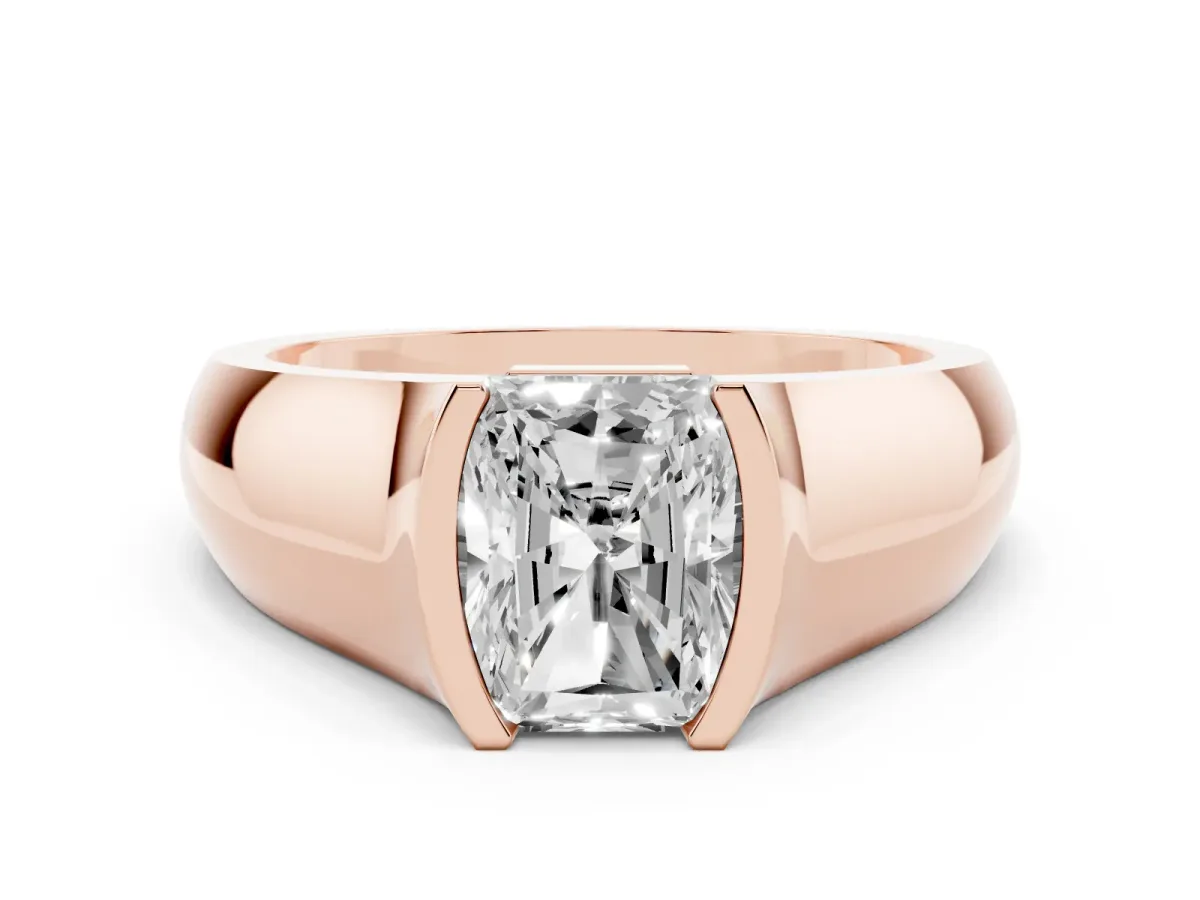 Radiant Cut Solitaire Bezel Set Diamond Ring with Wide Band Rose gold