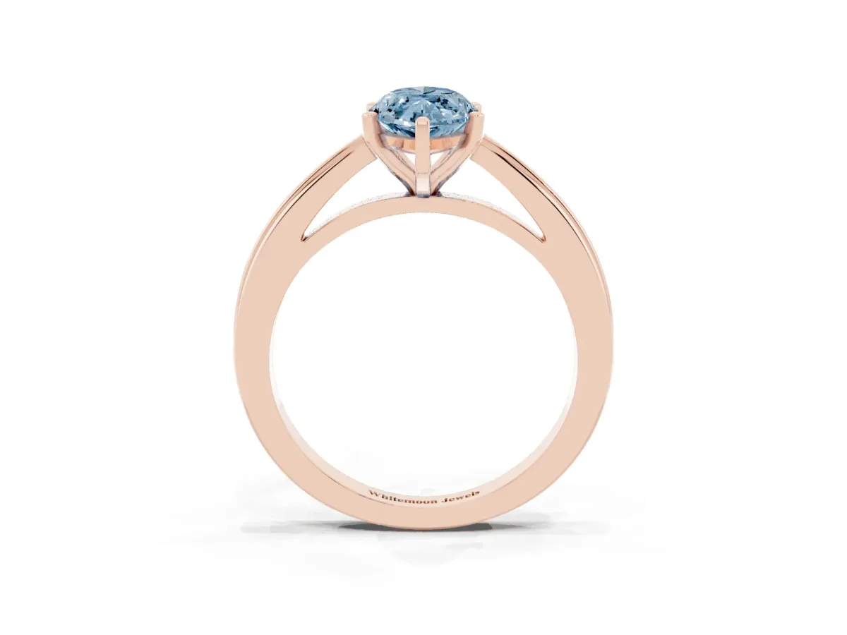 Fancy Blue Marquise Cut Solitaire Diamond Ring with Four-Prong Setting and Classic Band Rose gold