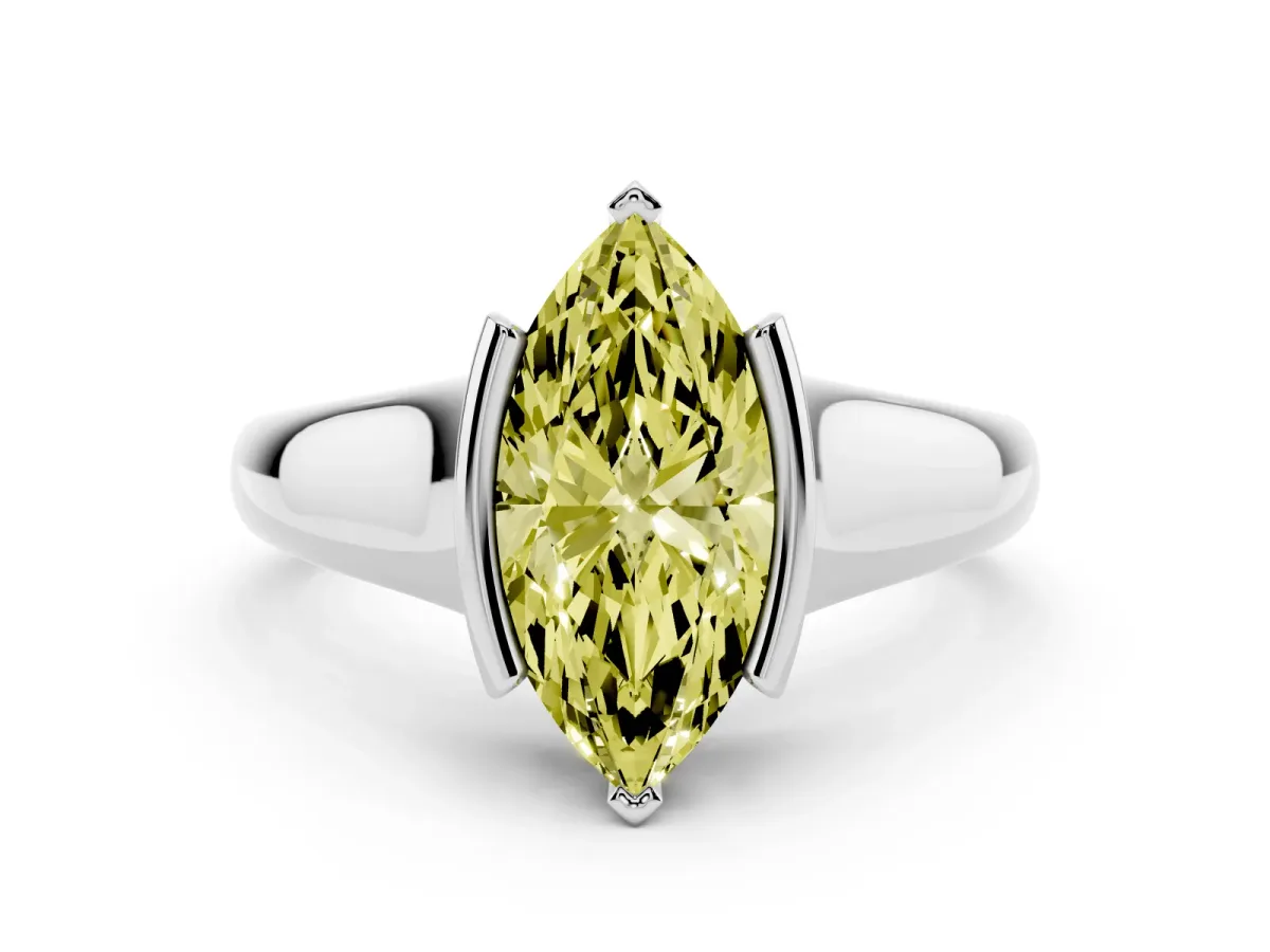 Fancy Yellow Marquise Cut Solitaire Tension Set Diamond Ring with Split Shank Band Silver