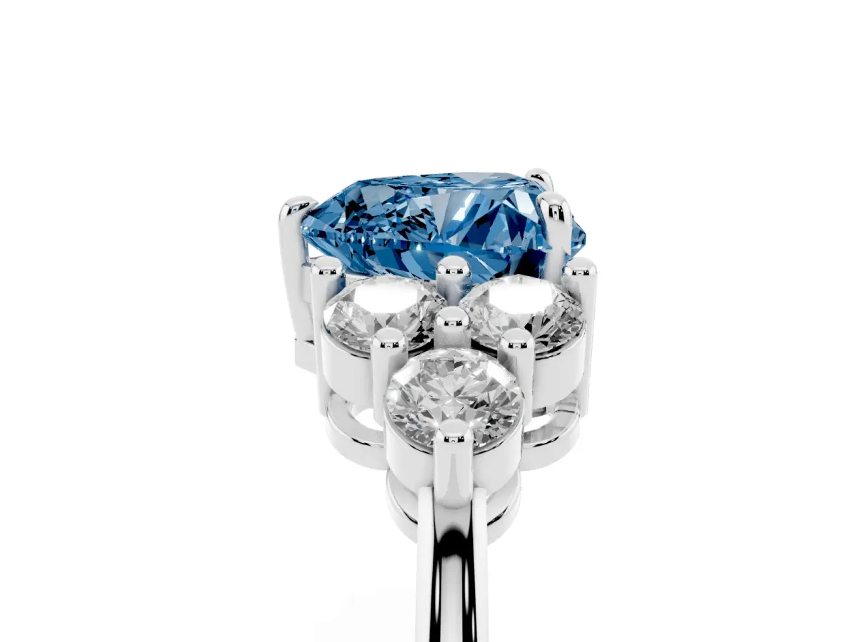 Fancy Blue Heart Cut Brilliant Diamond Cluster Accent Solitaire Ring with Prong Setting Platinum