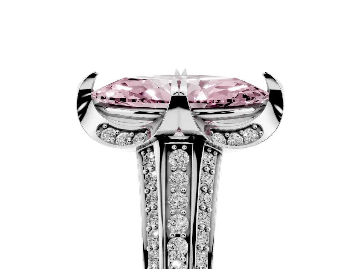 Fancy Pink Marquise Cut Solitaire Pave Split Shank Ring with Four-Prong Setting White gold