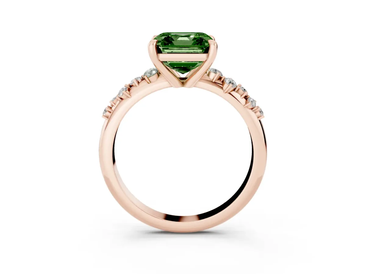 Fancy Green Asscher Cut Cut Diamond Vine Band with Four-Prong Setting Rose gold