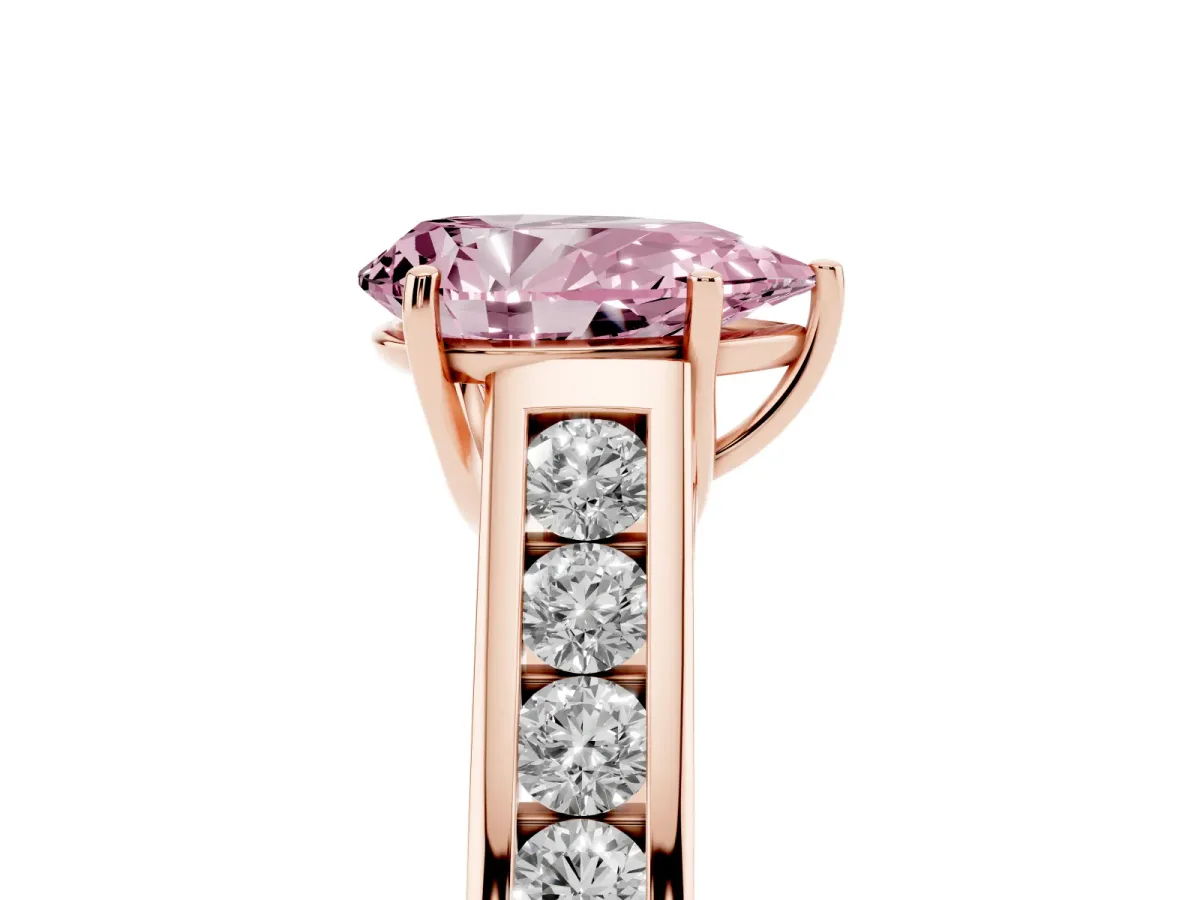 Fancy Pink Pear Cut Brilliant Channel-Set Solitaire Ring with Four-Prong Setting Rose gold