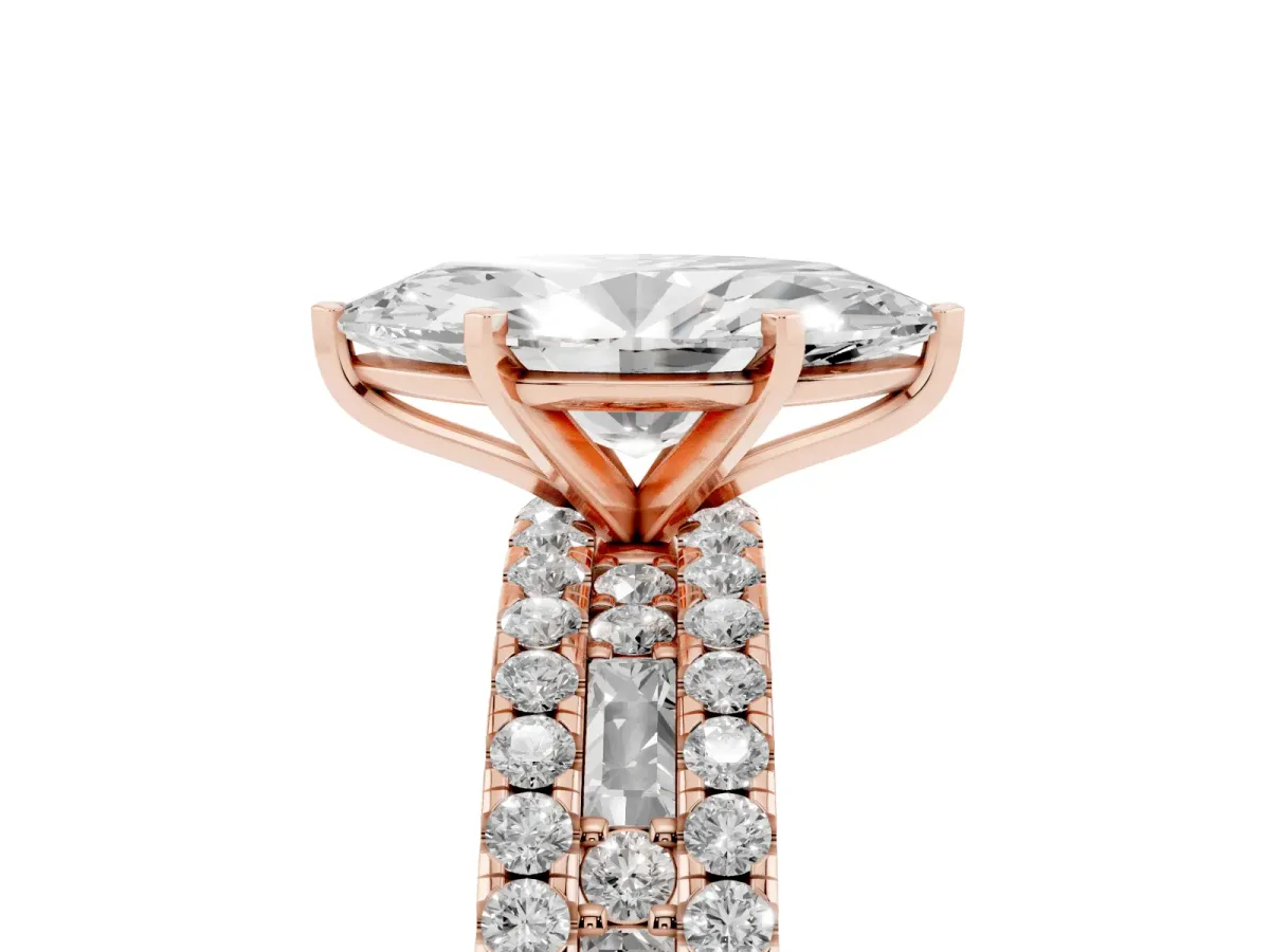 Marquise Cut Diamond Solitaire Ring with Pavé and Channel Set Band Rose gold
