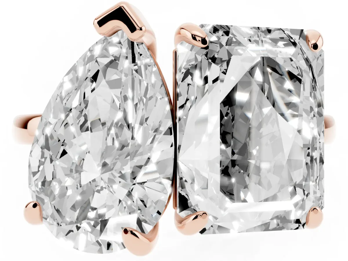 Pear and Radiant Toi Moi Ring with Prong Setting and Plain Band Rose gold