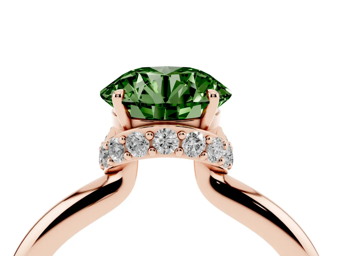 Fancy Green Round Cut Brilliant Solitaire Engagement Ring with Six-Prong Setting and Classic Band Rose gold
