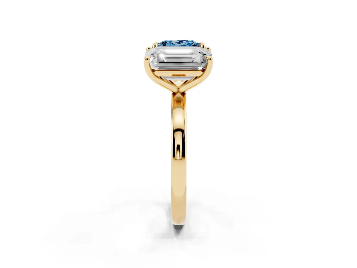 Fancy Blue Princess Cut and Emerald Cut Toi Moi Ring with Prong Setting Yellow gold