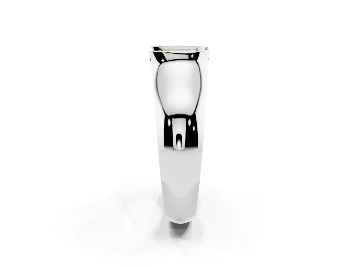 Fancy Green Emerald Cut Solitaire Bezel Set Diamond Ring with Wide Band Platinum